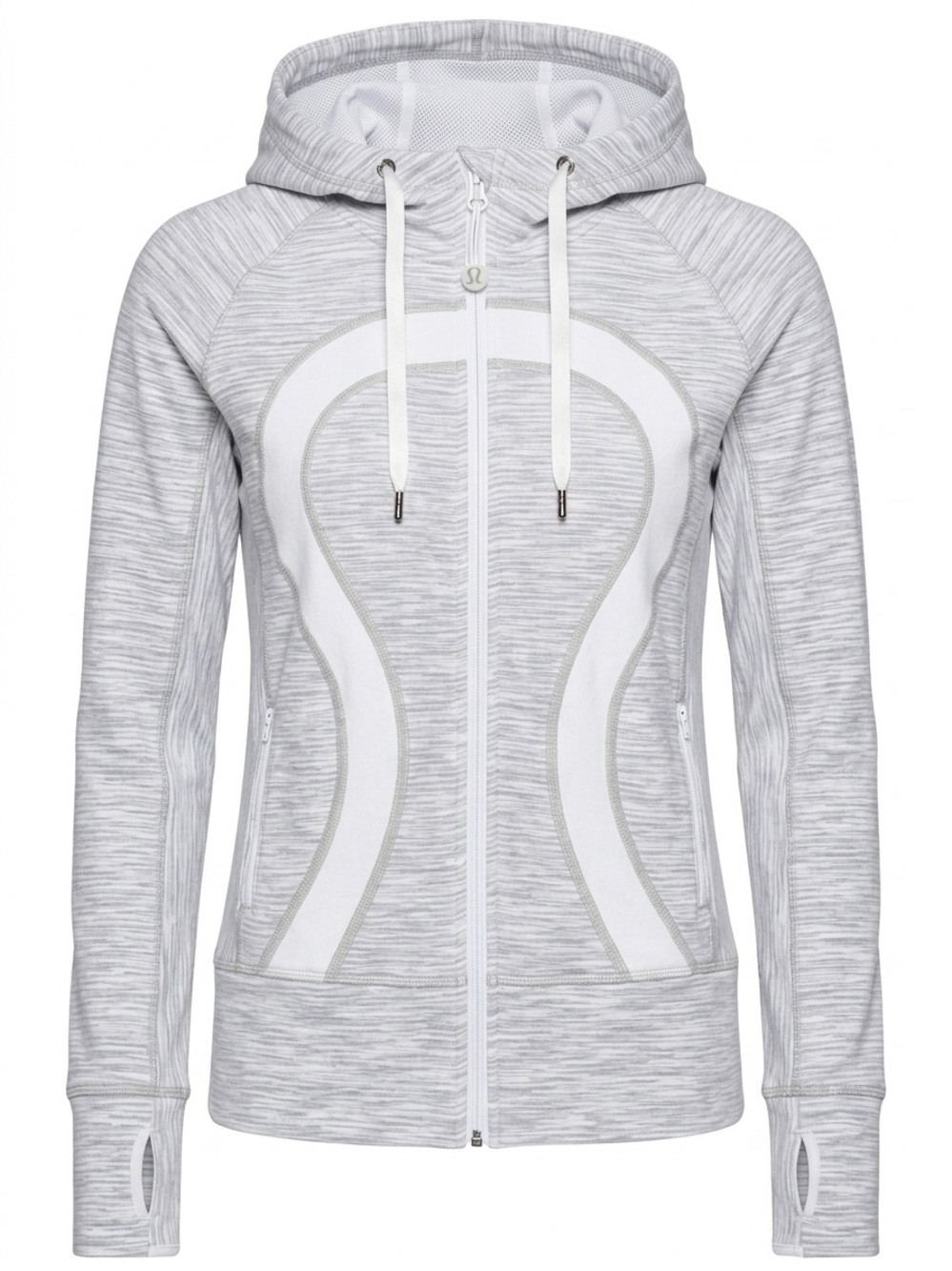 Lululemon Grey Space Dye White Omega Logo Scuba Hoodie Full Zip Jacket Size 6